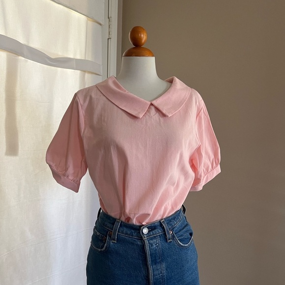 100% Cotton Pink Peter Pan Collar Top - Picture 4 of 6